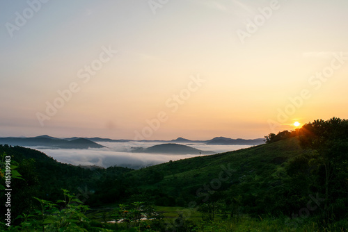 Canvas Print Landscape of clouds and mountains during sunrise at Vagamon