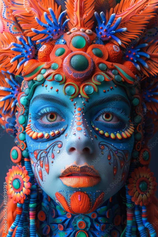 A woman with a painted face and colorful hair, AI A woman with a painted face and colorful hair, AI