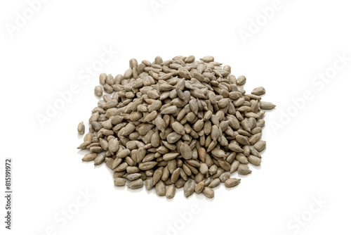 Heap of fresh sunflower seeds isolated on white background   