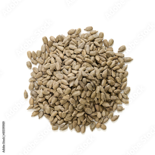 Sunflower seeds from above isolated on white background