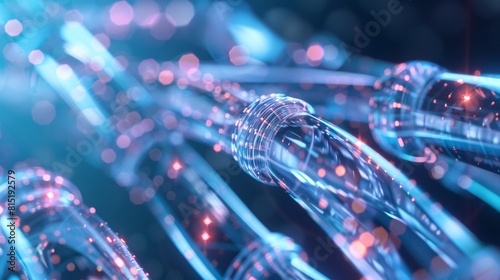 Close-up of network cables is depicted against a fiber optical background, showcasing the vital infrastructure of data centers. This image emphasizes the importance of reliable connectivity 