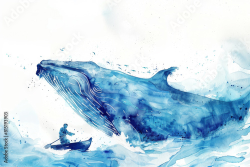 Watercolor Illustration of Biblical Jonah and Whale photo