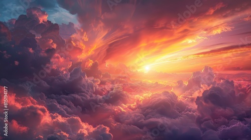 The idea of a Celestial World Sunrise and sunset amidst billowing clouds © AkuAku