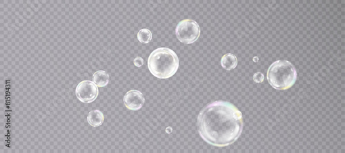 Soap bubbles isolated on transparent background for vector illustration. 10 EPS