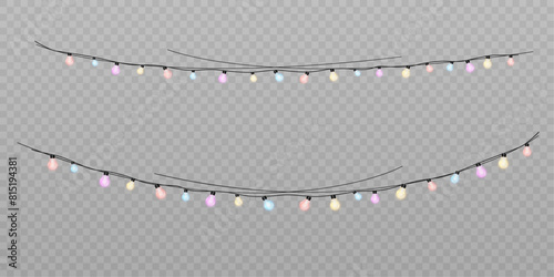 Christmas lights isolated on transparent background. golden Christmas glowing garlands. Vector 10 EPS