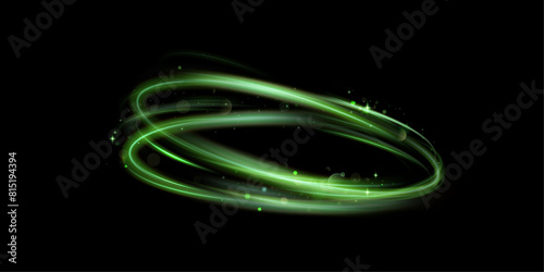 Blank vector glowing green circle with neon bright lines. Illuminated podium for advertising, awards, award ceremonies, presentations. Glowing round bright frame.