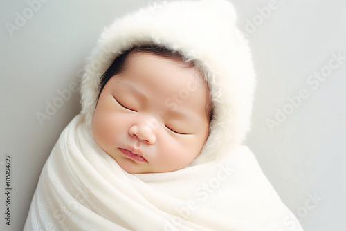 Newborn Baby Wrapped in White Blanket