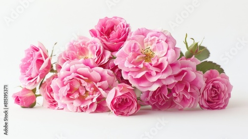 A cluster of vibrant pink roses standing out against a white background
