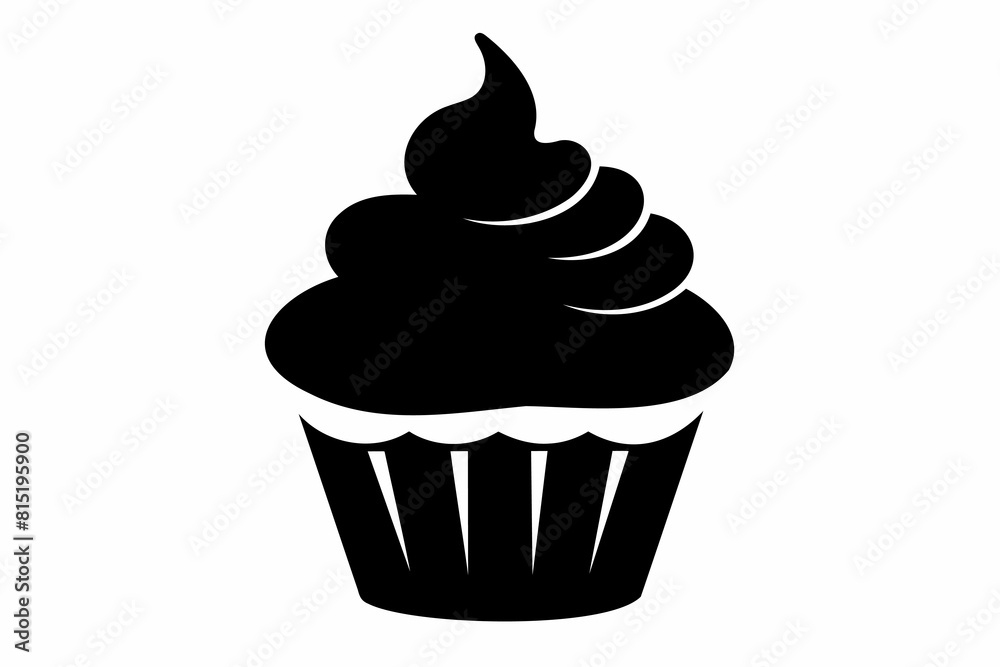 Black silhouette of cupcake isolated on white. Minimalist graphic illustration. Concept of dessert, baking, sweet food. Icon, pictogram, template, sign, logotype, print, design element Black silhouette of cupcake isolated on white. Minimalist graphic illustration. Concept of dessert, baking, sweet food. Icon, pictogram, template, sign, logotype, print, design element