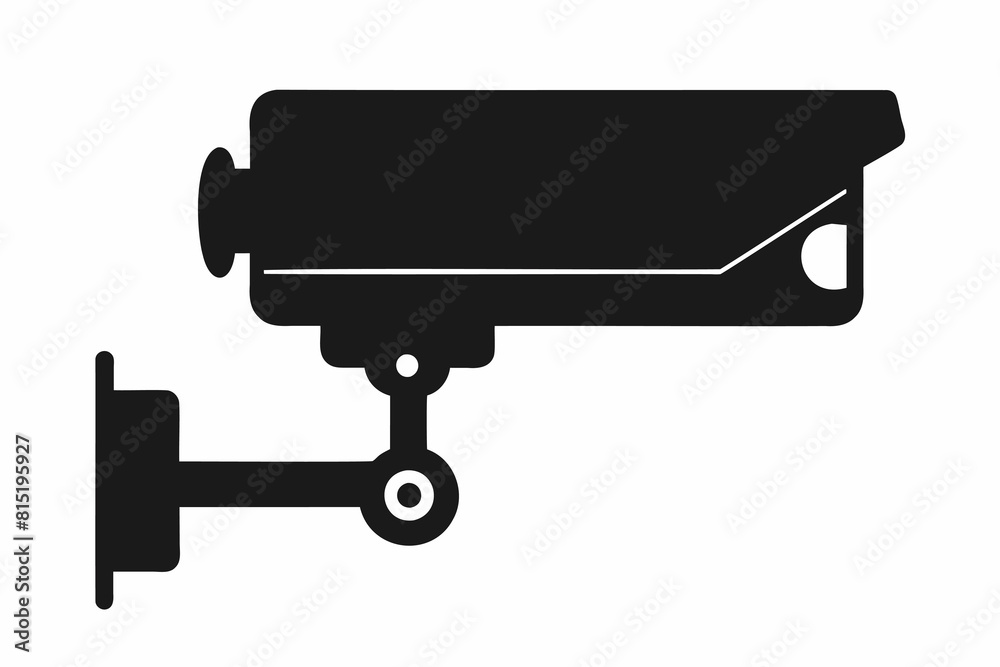 Black silhouette of a security camera isolated on white backdrop Simple graphic design of surveillance equipment. Concept of security, monitoring, safety. Print, logo, sign, design element Black silhouette of a security camera isolated on white backdrop Simple graphic design of surveillance equipment. Concept of security, monitoring, safety. Print, logo, sign, design element