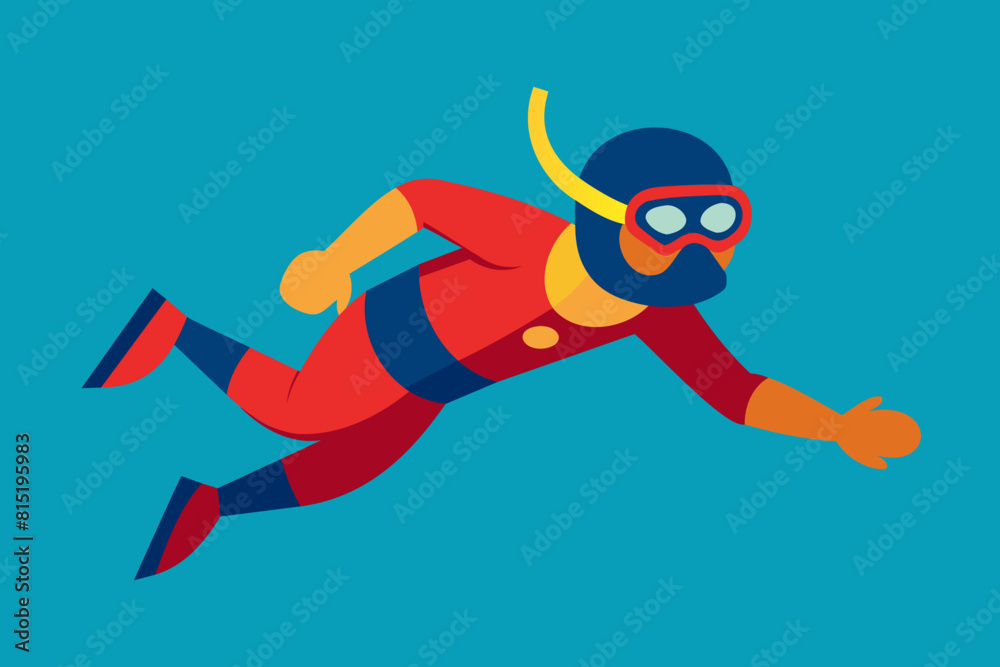 Scuba diver isolated on blue background. Concept of underwater adventure, scuba diving tourism. Graphic illustration Scuba diver isolated on blue background. Concept of underwater adventure, scuba diving tourism. Graphic illustration