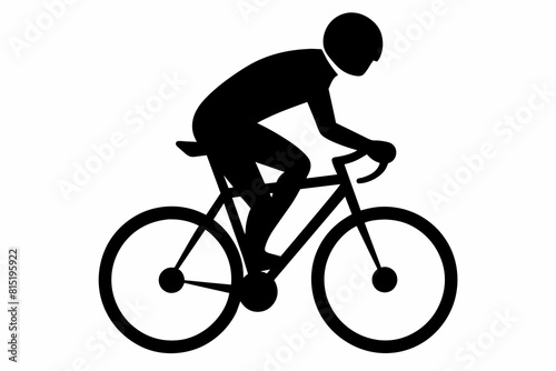 Black silhouette of cyclist isolated on white backdrop. Man on bicycle. Simple Graphic art. Concept of fitness, cycling, sport, active lifestyle. Icon, template, sign, logotype, print, design element