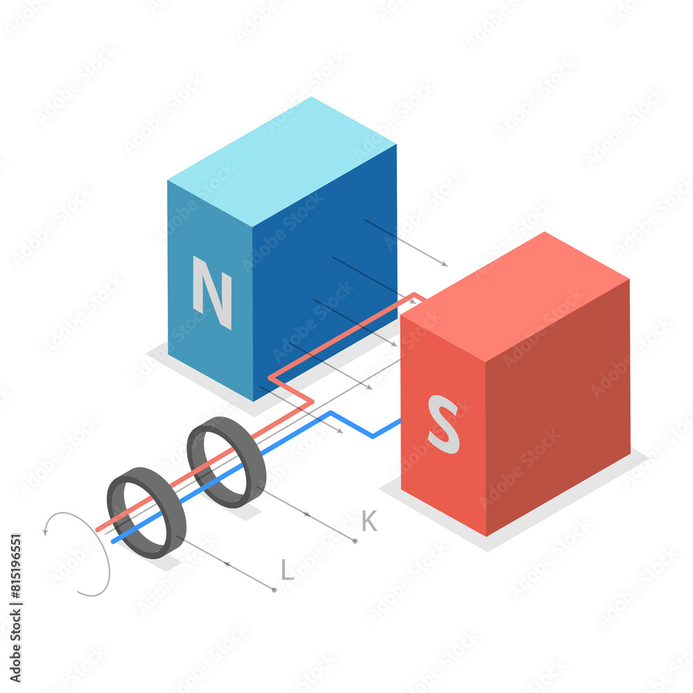 3D Isometric Flat Illustration of Electromagnetic Generator, Simple Electric Motor 3D Isometric Flat Illustration of Electromagnetic Generator, Simple Electric Motor