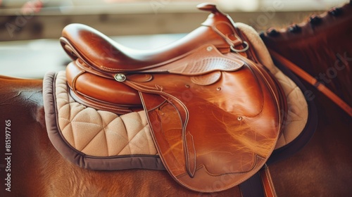 Detailed equestrian gear close up before competitive ride  summer olympic games sport concept photo