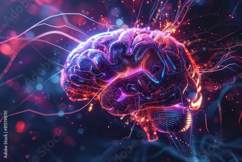 abstract visualization of brain function with glowing neurons and synapses futuristic scientific concept digital illustration
