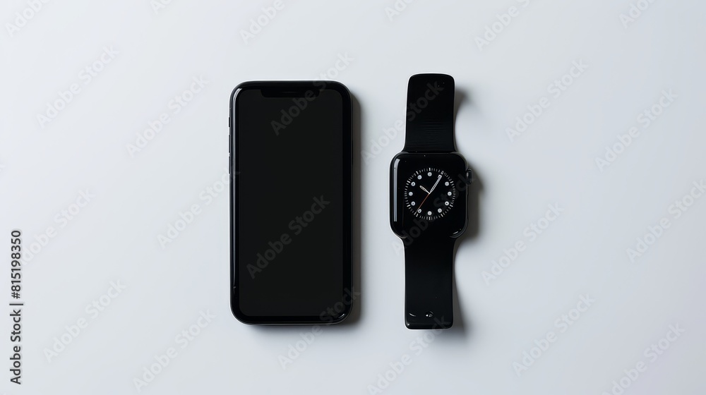 High-Tech Gadgets: A sleek new smartphone or smartwatch against a pristine white backdrop High-Tech Gadgets: A sleek new smartphone or smartwatch against a pristine white backdrop