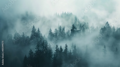 Dreamy misty forest shrouded in fog  ideal for mysterious storytelling and atmospheric nature-themed designs.