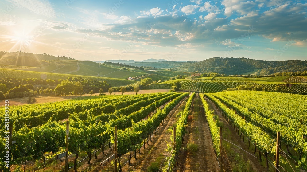 Picturesque vineyard overlooking a scenic valley, great for wine country tours and vineyard wedding venues.