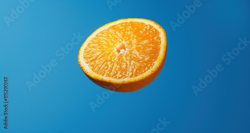 A slice of orange on a blue background.