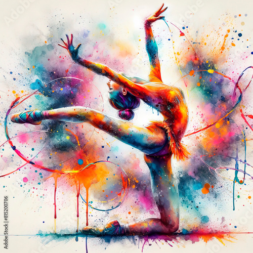 Fitness, exercise and rhythmic gymnastics in watercolor