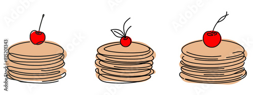 One continuous line drawing of pancakes that taste delicious are ready to be served at parties vector illustration. Food design illustration simple linear style vector concept. Food design asset.