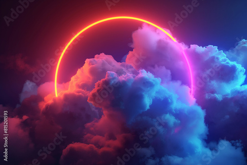 Mesmerizing Digital Artwork  Abstract Cloudscape Illuminated by Neon Lights