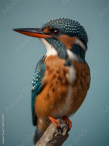 A Kingfisher bird is sitting on a blue background. AI generated image