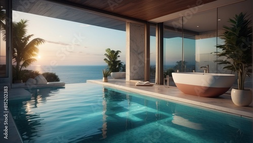 Spacious and modern bathroom with sea view © Damian Sobczyk