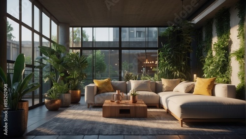 Modern living room with relaxing vegetation