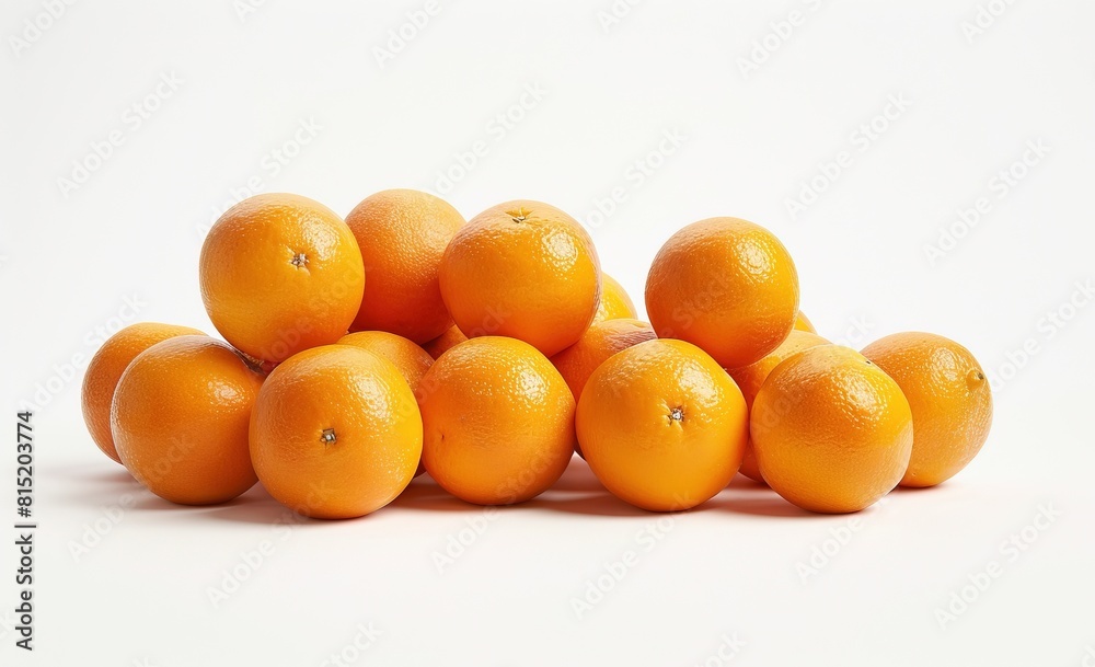 A pile of oranges in closeup, arranged neatly with the focus on their round shapes and vibrant orange colors.