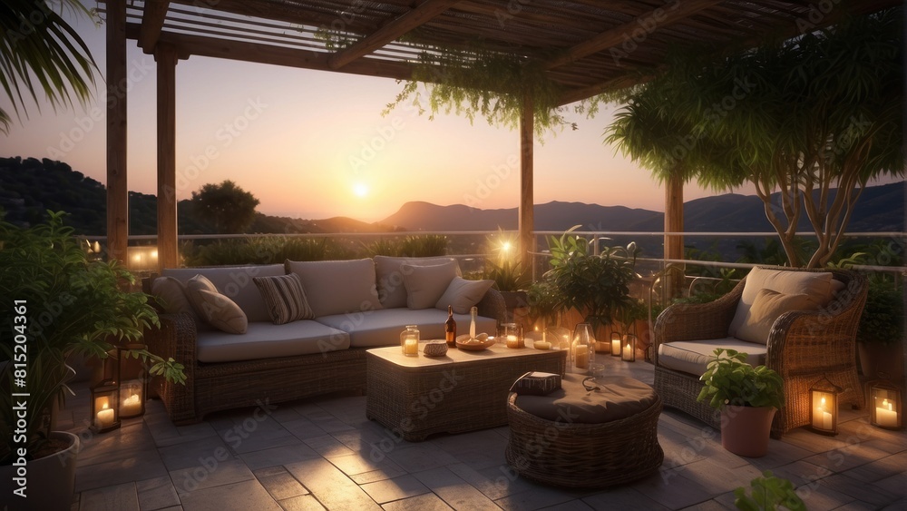 Beautiful exotic terrace  evening