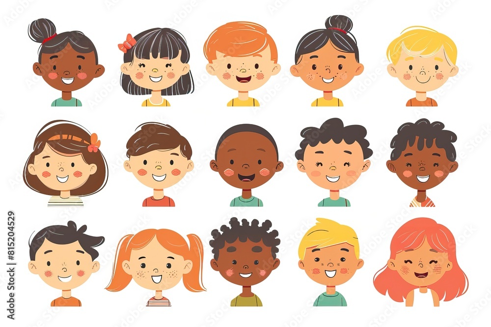 Cute cartoon different nationalities children avatars set. Cute cartoon different nationalities children avatars set.