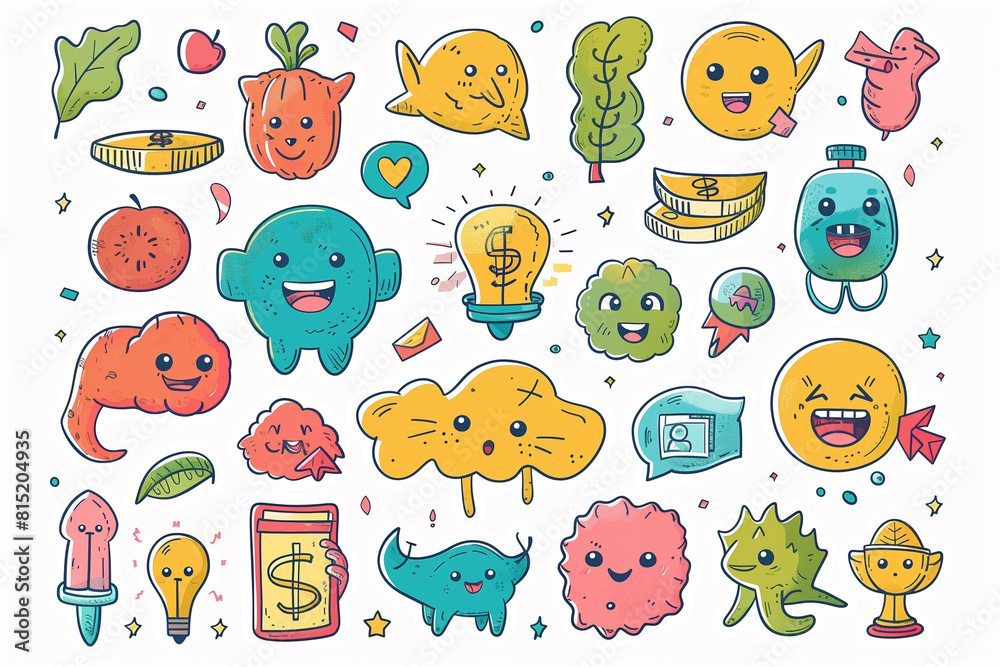 Fototapeta premium Doodle Characters and Objects Collection