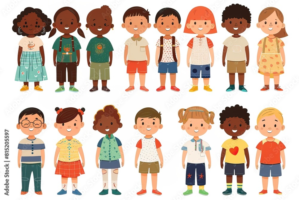 Cute cartoon different nationalities children set on white background. Cute cartoon different nationalities children set on white background.