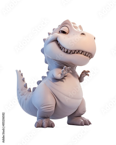 Dinosaur toy animal with smile  isolated 3d cartoon cute child style. Fictional terrestrial animal prehistoric times. Reptile smiling with its mouth open. Illustration cut on transparent background