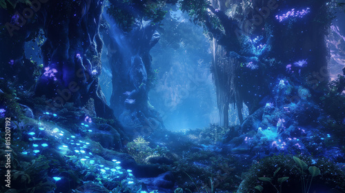 an ethereal image of a mythical forest  where bioluminescent plants cast a soft  enchanting glow  and magical creatures roam freely  inviting viewers into a world of fantasy and wonder