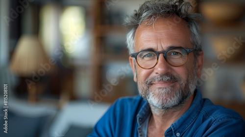 Smiling Middle-aged guy with eyeglasses and blue shirt 49
