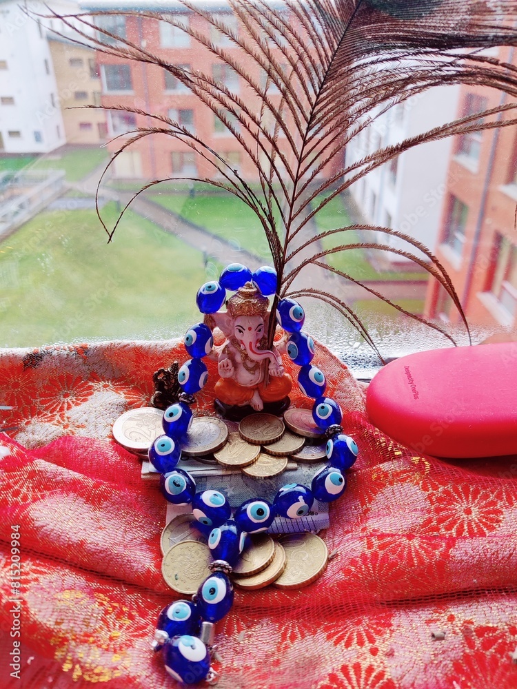 Fototapeta premium Close-up of decoration near Ganesha Idol