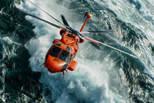 Coast Guard Helicopter on Daytime Ocean Patrol - Search Operations  Nautical Surveillance  Rescue Missions