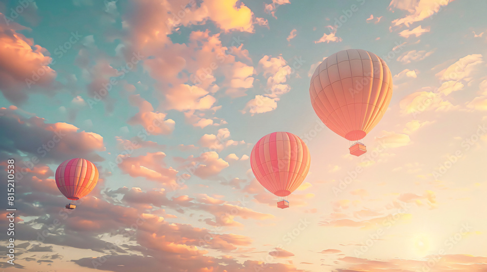 Obraz premium Dawn's Delight: Colorful Hot Air Balloons Floating in Early Morning Sky