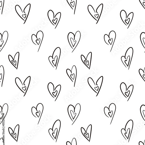 Seamless abstract geometric pattern. Simple background in black and white colors. Hearts. Digital textured background. Design for textile fabrics, wrapping paper, background, wallpaper, cover.