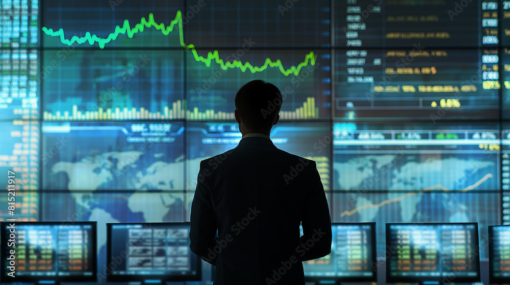 金融イメージ,株価や為替のチャートを見つめるビジネスマン 金融イメージ,株価や為替のチャートを見つめるビジネスマン