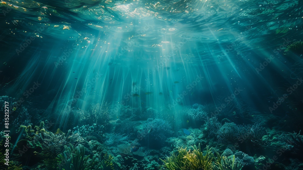 Soft washes of blue and green blend together creating a dreamy underwater scene