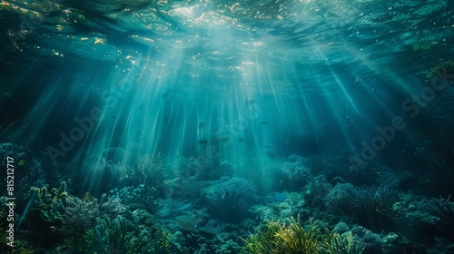 Soft washes of blue and green blend together creating a dreamy underwater scene