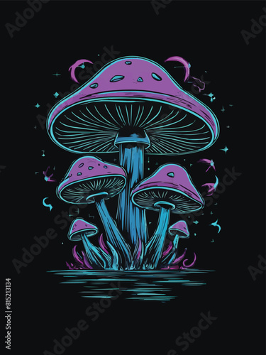 Create a cosmic mushroom tree with a central wave design on a plain background