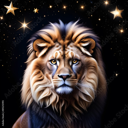 zodiac sign Leo on a dark star background  lion