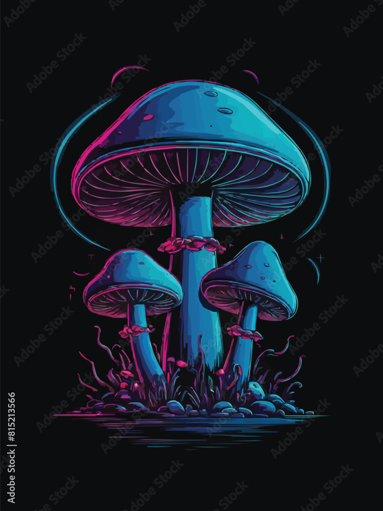 Create a cosmic mushroom tree with a central wave design on a plain background Create a cosmic mushroom tree with a central wave design on a plain background