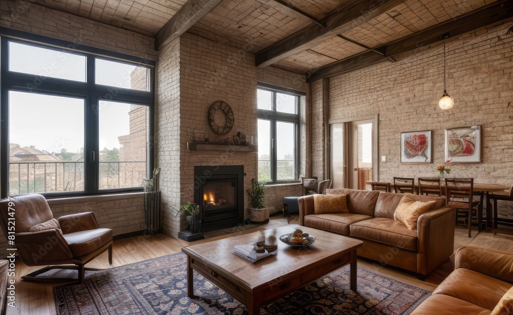 Fototapeta premium Exposed Brick Loft with Vintage Accents