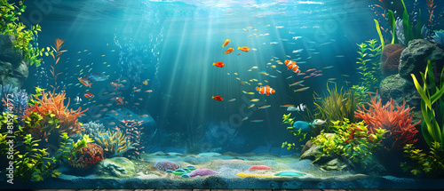 Background podium 3D product display stand platform Underwaterthemed rectangular stand with an aquarium base