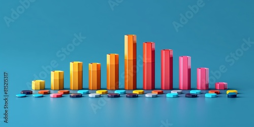 A vibrant bar graph displayed on a blue background  showcasing different levels of data in distinct colors
